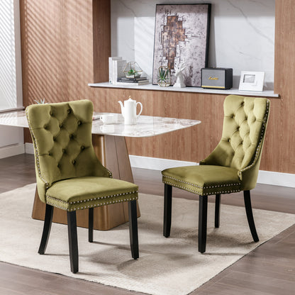 Tufted Olive Green Dining Chairs Set of 2