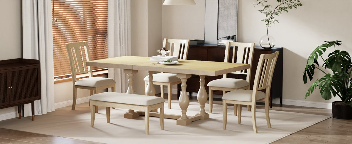Traditional Extendable Dining Set (6 pcs) – Natural