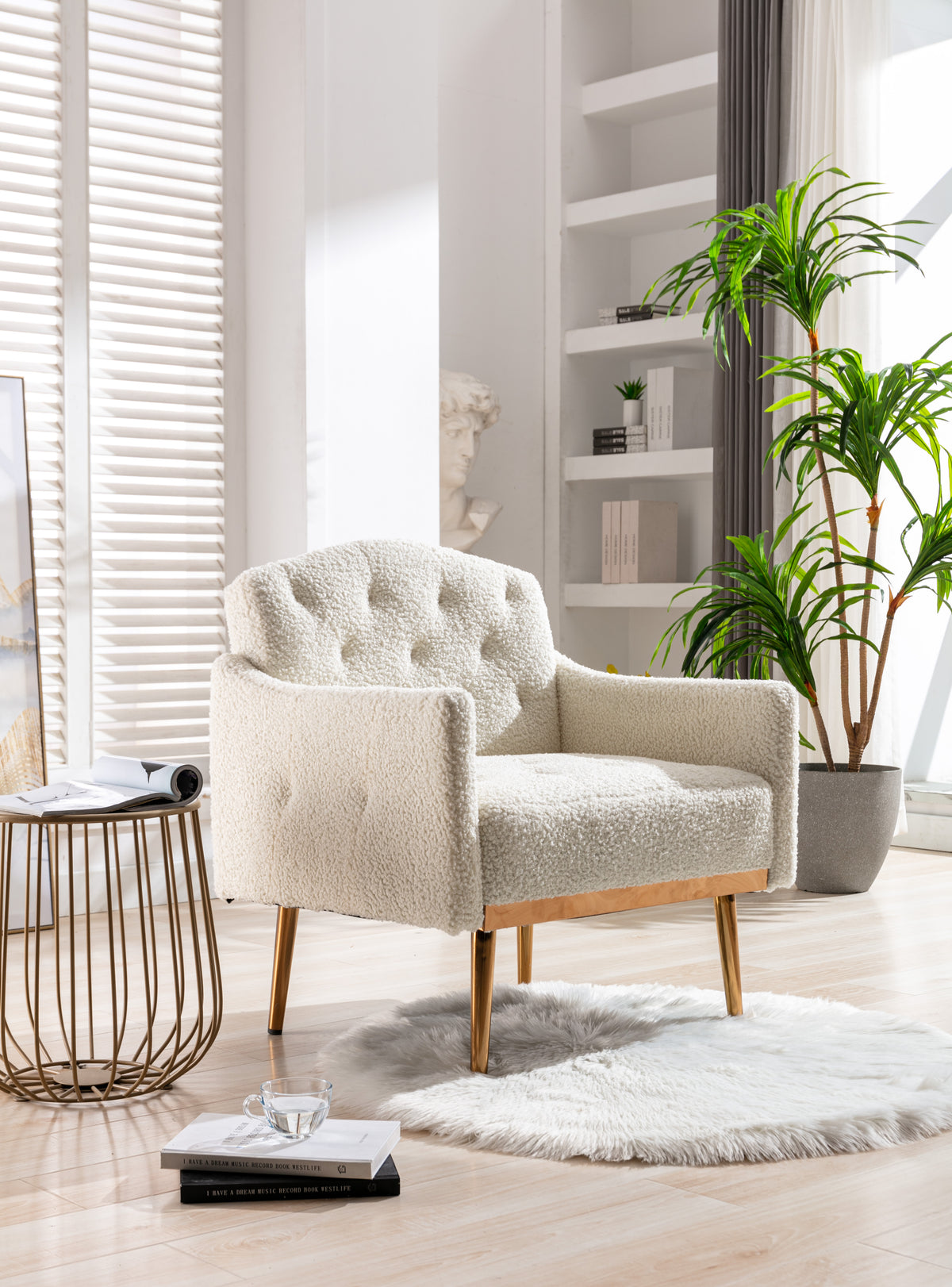 Teddy Armchair with Gold Legs – White
