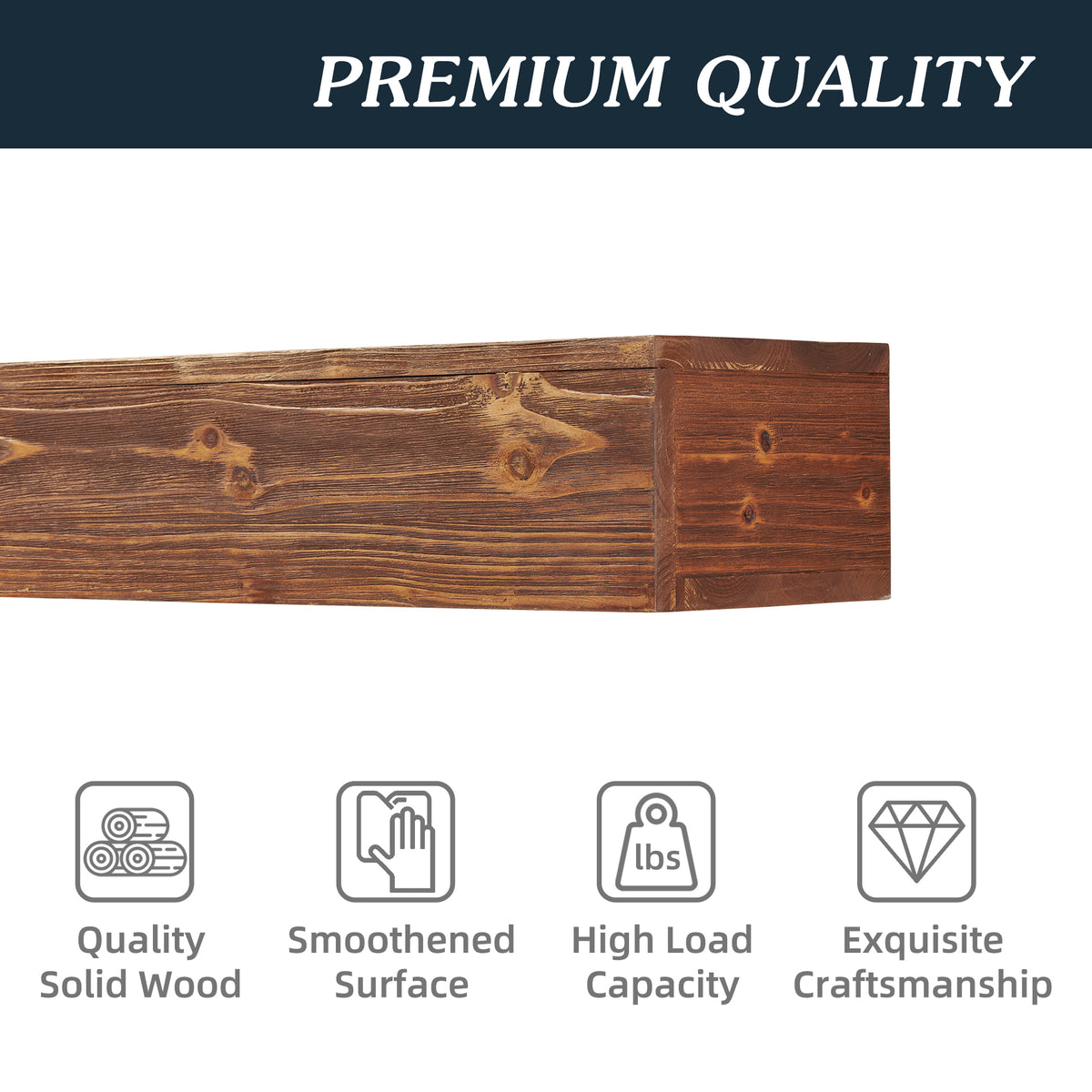 60-Inch Rustic Wood Floating Fireplace Mantel Decor