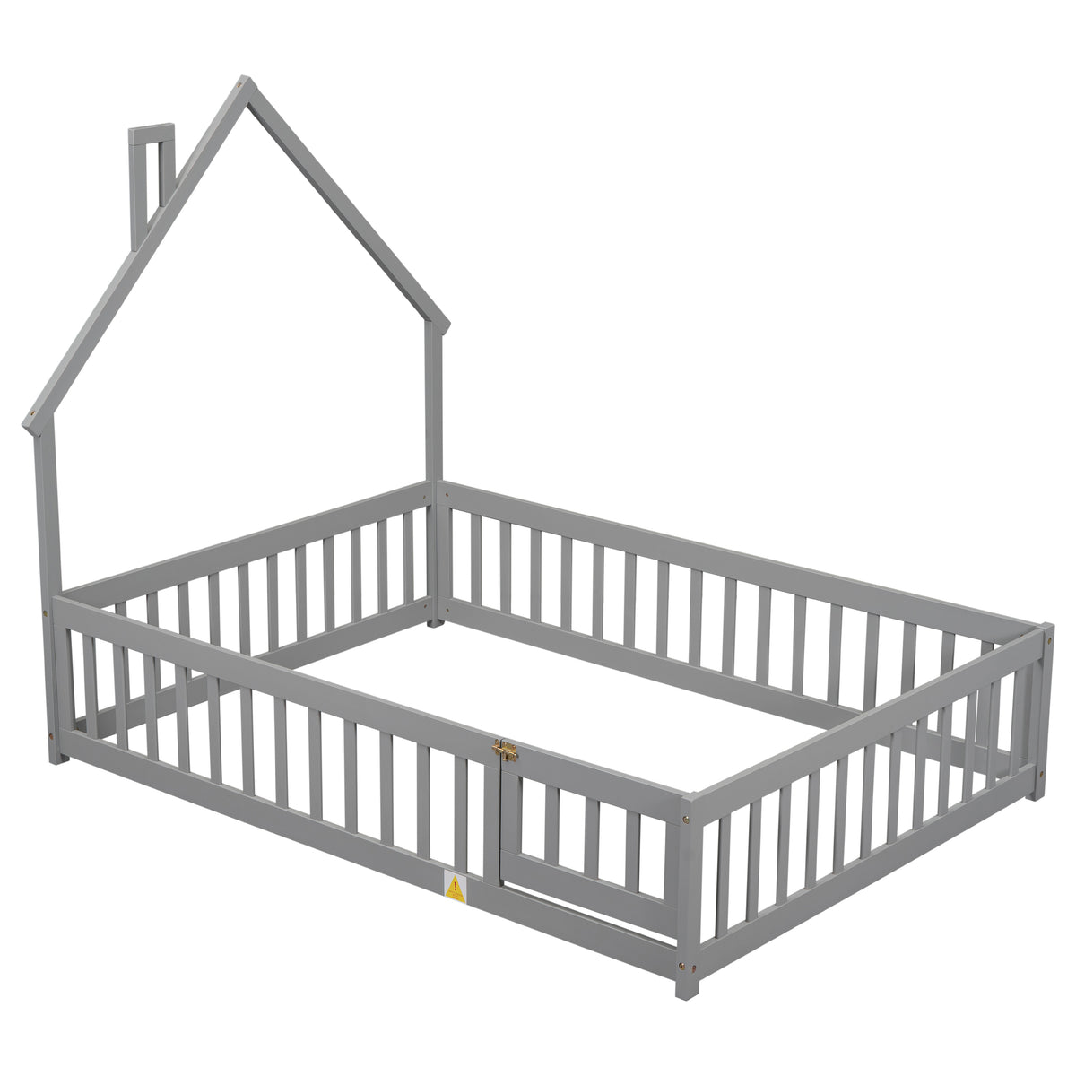 House Frame Bed with Fence Gray