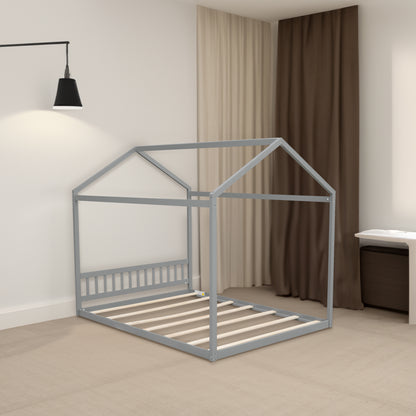 Wooden Queen Bed with Headboard Gray