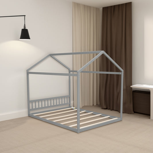 Wooden Queen Bed with Headboard Gray