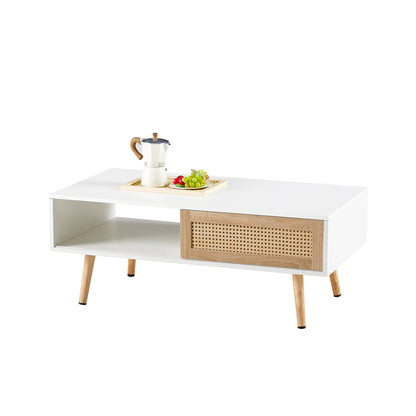 Rattan Coffee Table with Sliding Door White