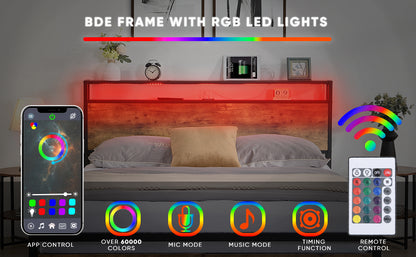 Full Size Storage Bed with LED Charging Station
