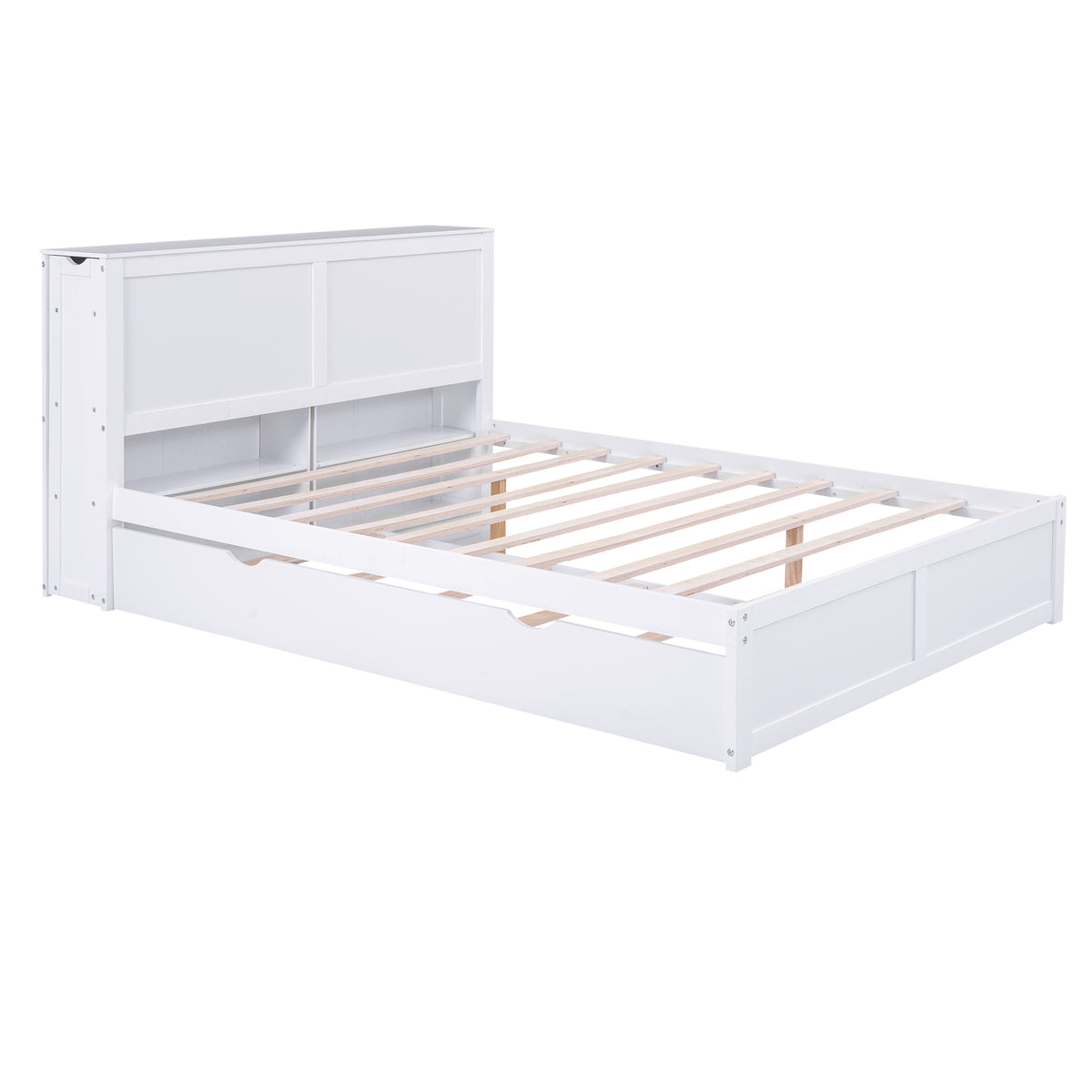 Queen Storage Platform Bed with Trundle White