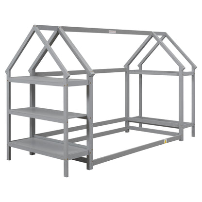 House Frame Platform Bed with Storage Gray
