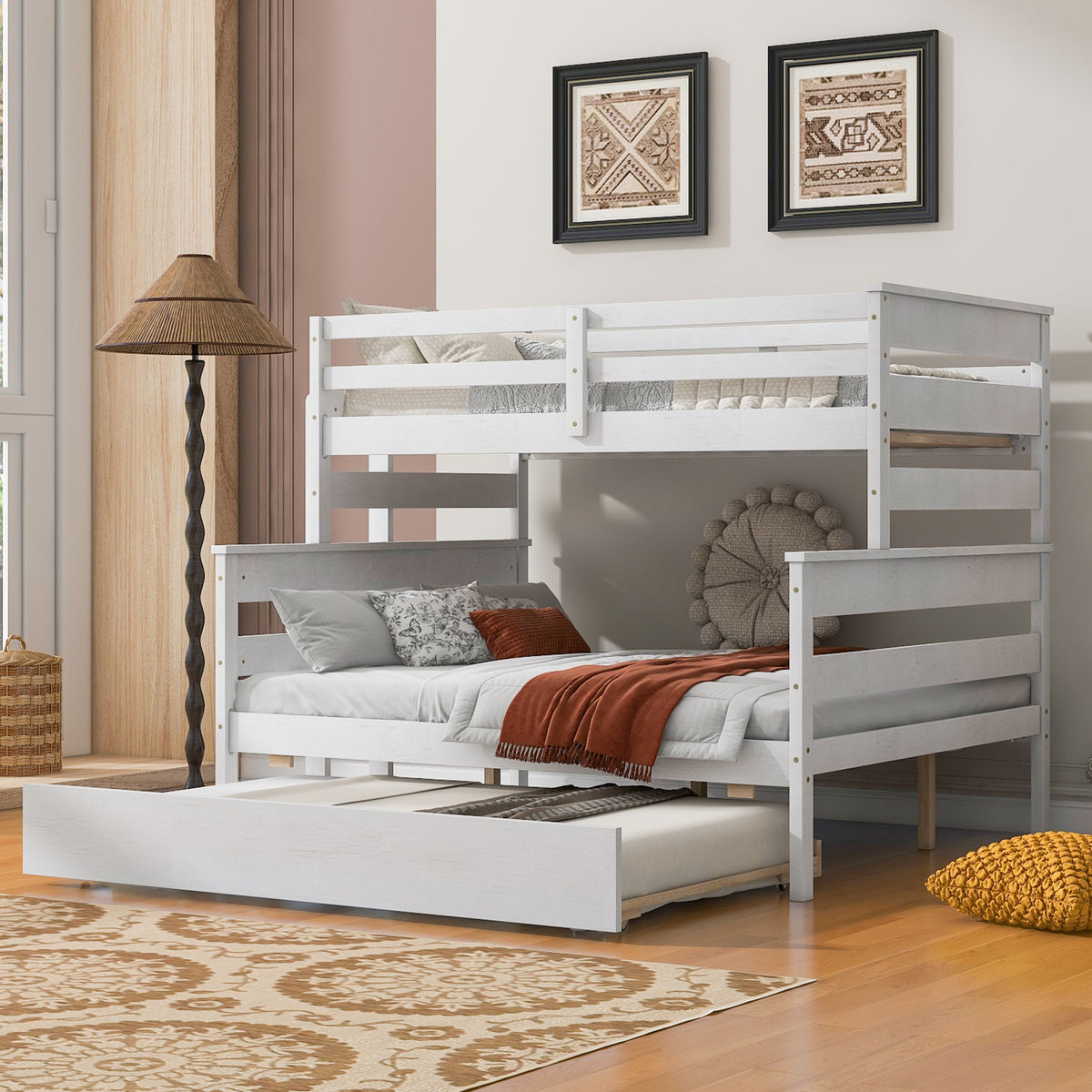 Twin-Full Bunk Bed with Trundle – White