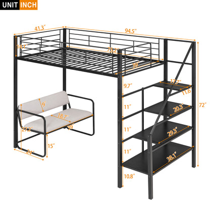 Twin Metal Loft Bed with Storage Black