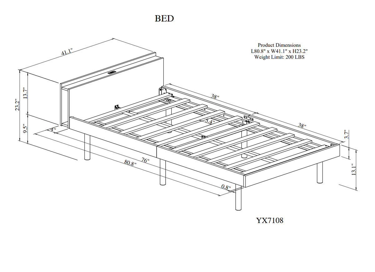 Twin Platform Bed with USB Ports Gray Finish