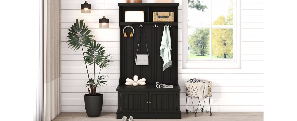 Hall Tree with Drawers and Hooks Black