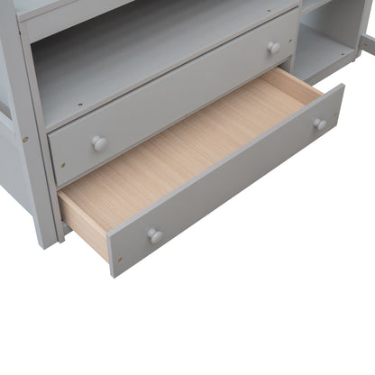 Full Loft Bed with Shelves Gray