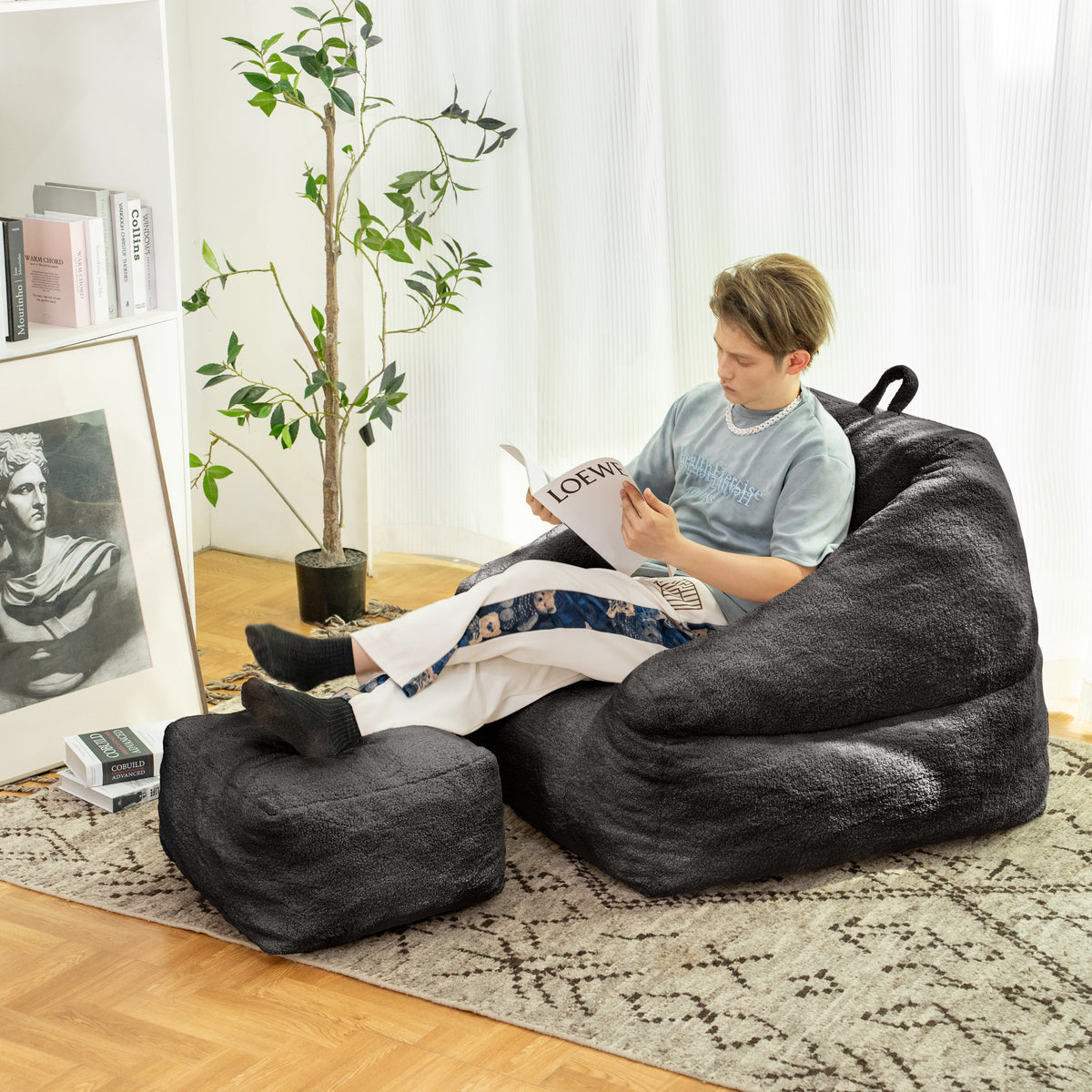 Soft Bean Bag Sofa with Memory Foam Black