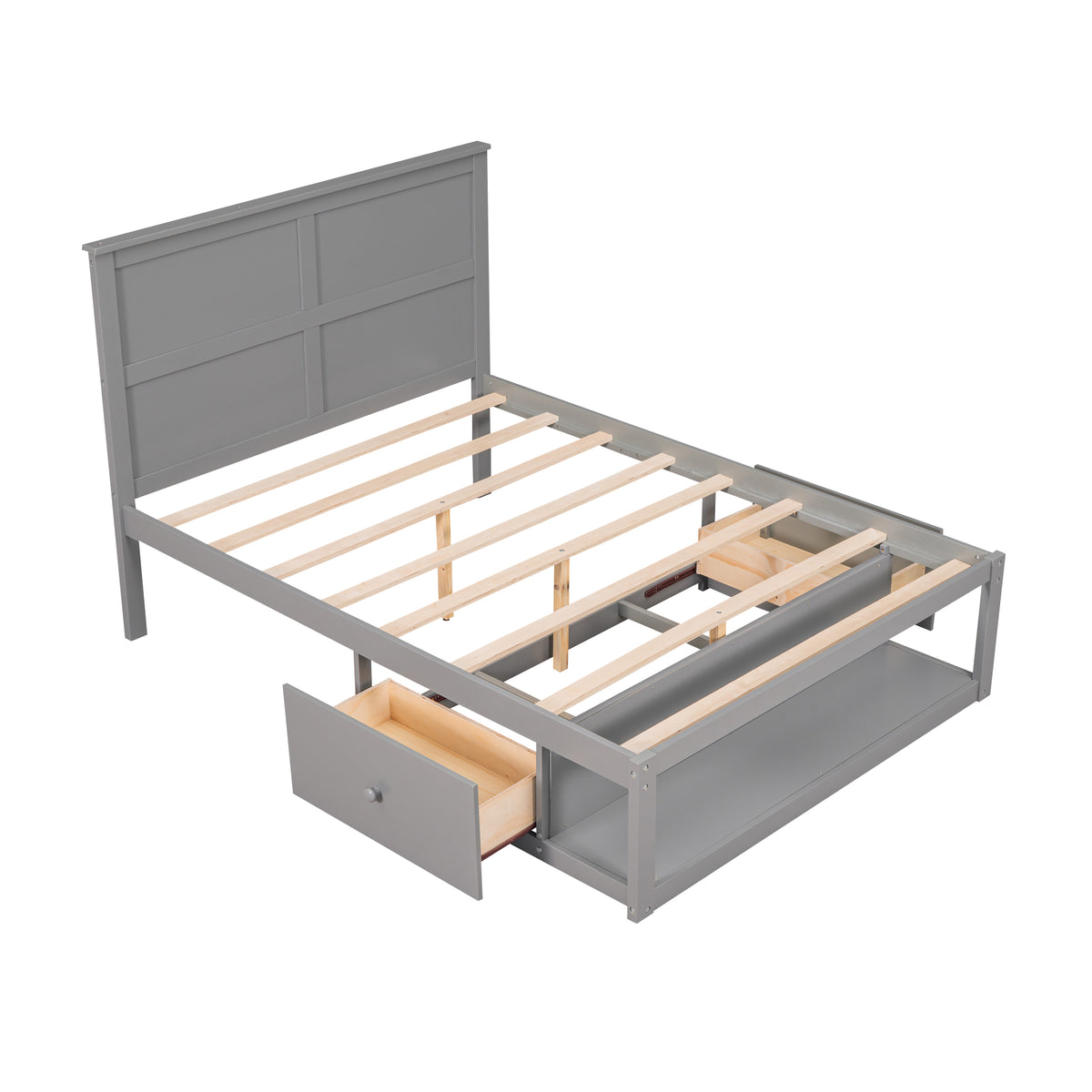 Full Platform Bed with Drawers – Gray Finish