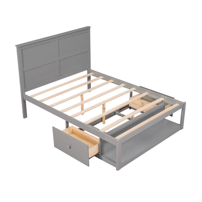Full Platform Bed with Drawers – Gray Finish