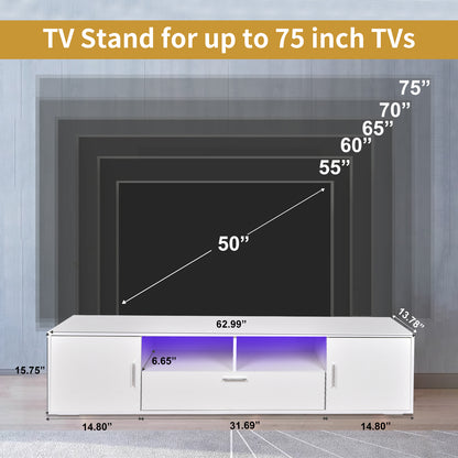 Modern LED TV Stand with Storage White