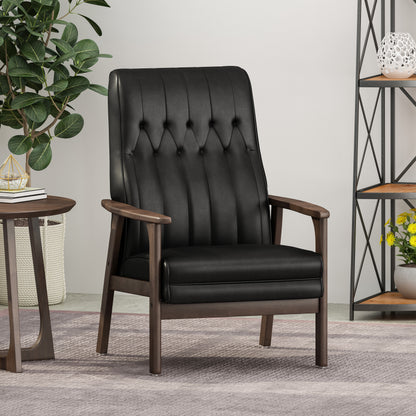 Mid-Century Modern Accent Chair Black Faux Leather
