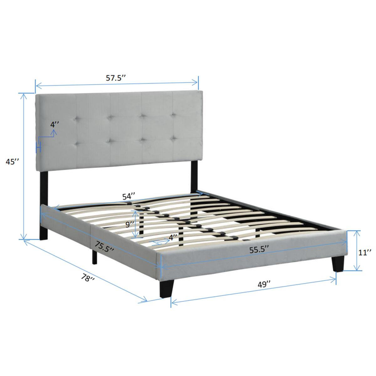 Full Upholstered Platform Bed – Gray Linen
