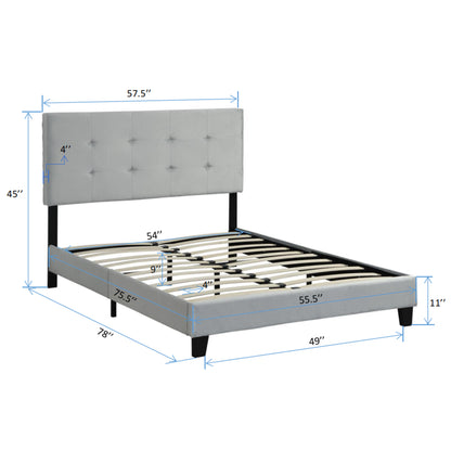 Full Upholstered Platform Bed – Gray Linen