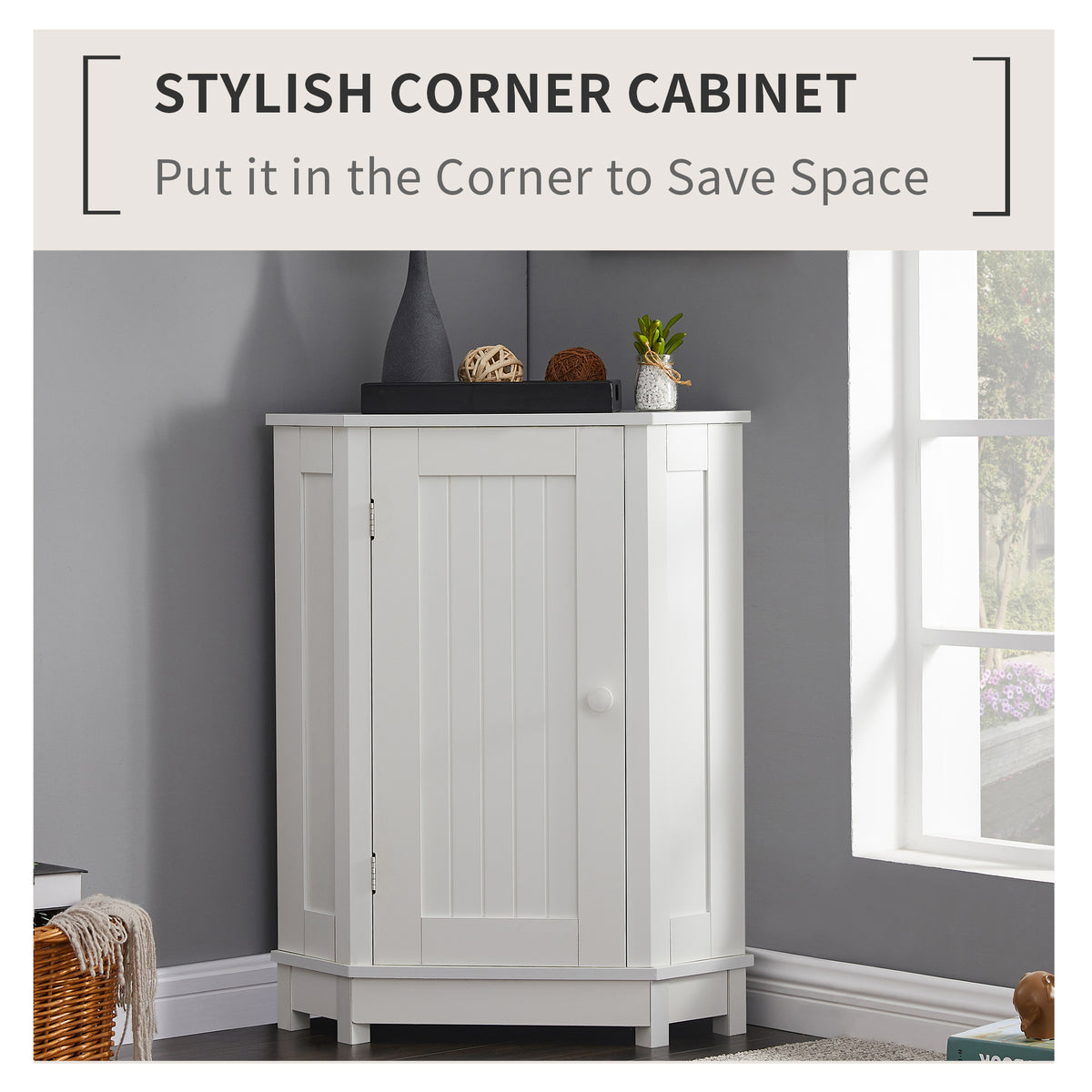 White Corner Bathroom Storage Cabinet Adjustable Shelves
