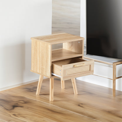 Rattan End Table with Drawer Natural Finish