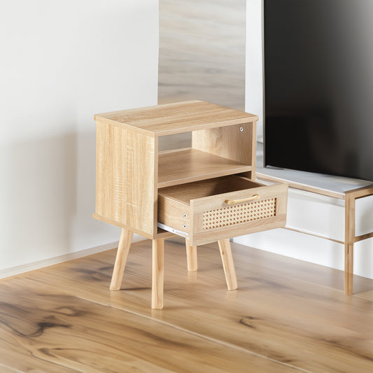 Rattan End Table with Drawer Natural Finish