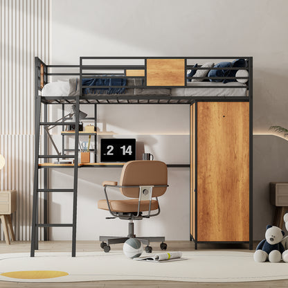 Twin Loft Bed with Desk Black