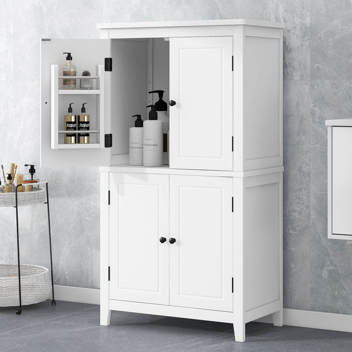White Bathroom Floor Cabinet Adjustable Shelf