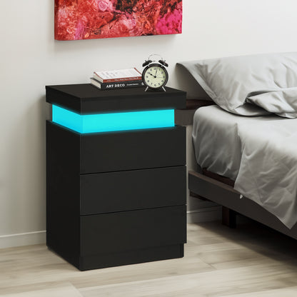 Noir 3-Drawer LED Bedside Table