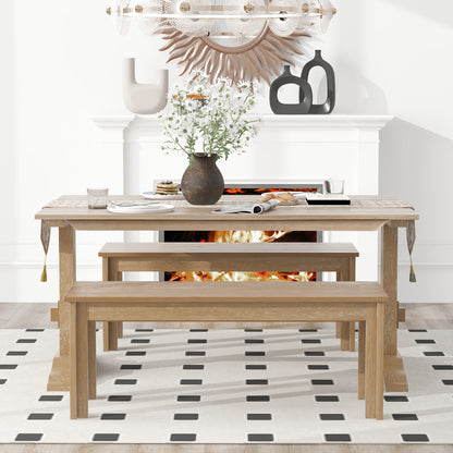 Retro Dining Set (3 pcs) – Natural Wood