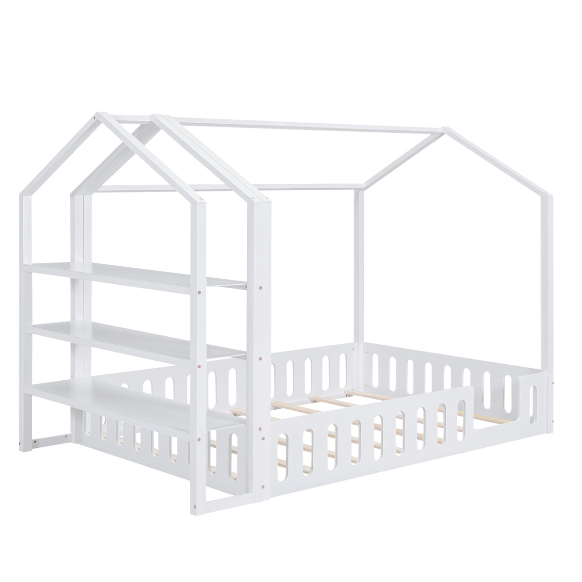 Full Platform Bed with Storage Shelves White