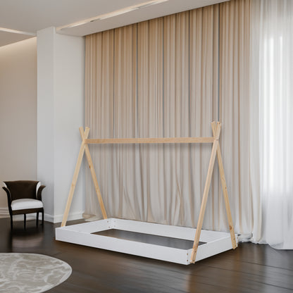 Twin Tent Floor Bed – White Natural Finish