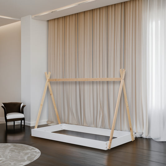 Twin Tent Floor Bed – White Natural Finish