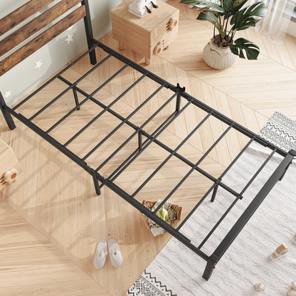 Twin Platform Bed with Rustic Headboard Brown