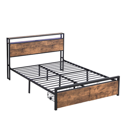 Full Size Storage Bed with LED Charging Station