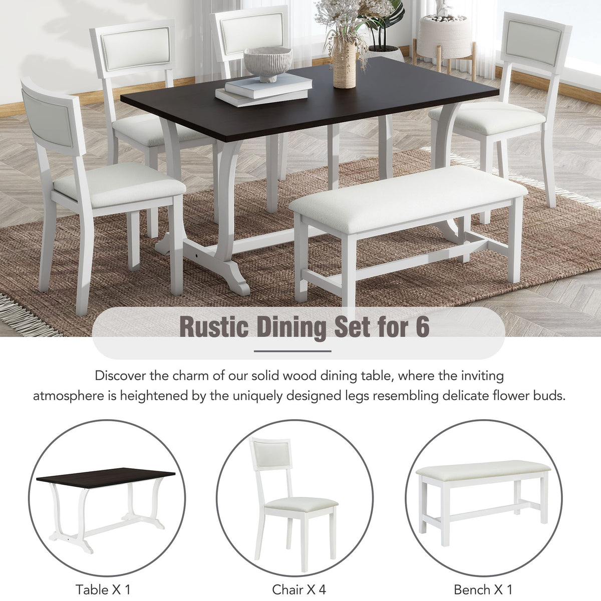 Topmax Farmhouse Dining Set (6 pcs) – White