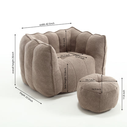 Soft Bean Bag Chair with Footstool Beige