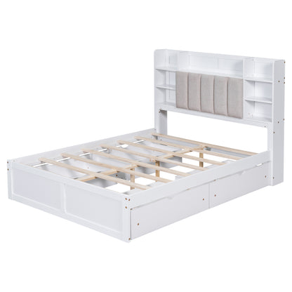 Multi-Functional Full Platform Bed with Drawers White