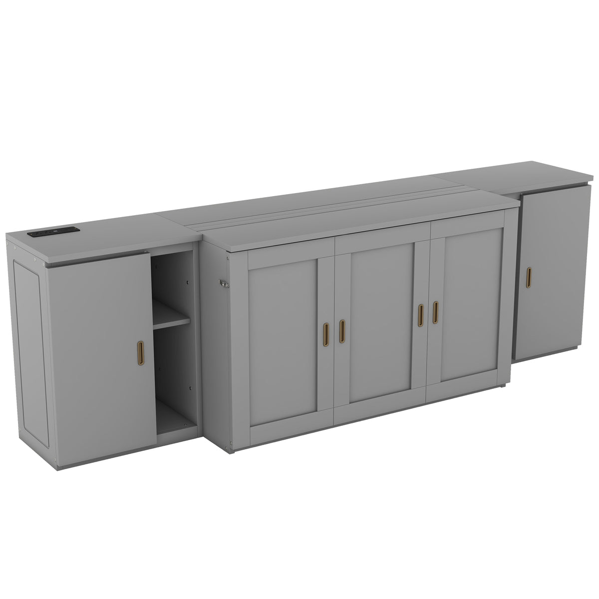 Full Murphy Bed with Shelves Gray