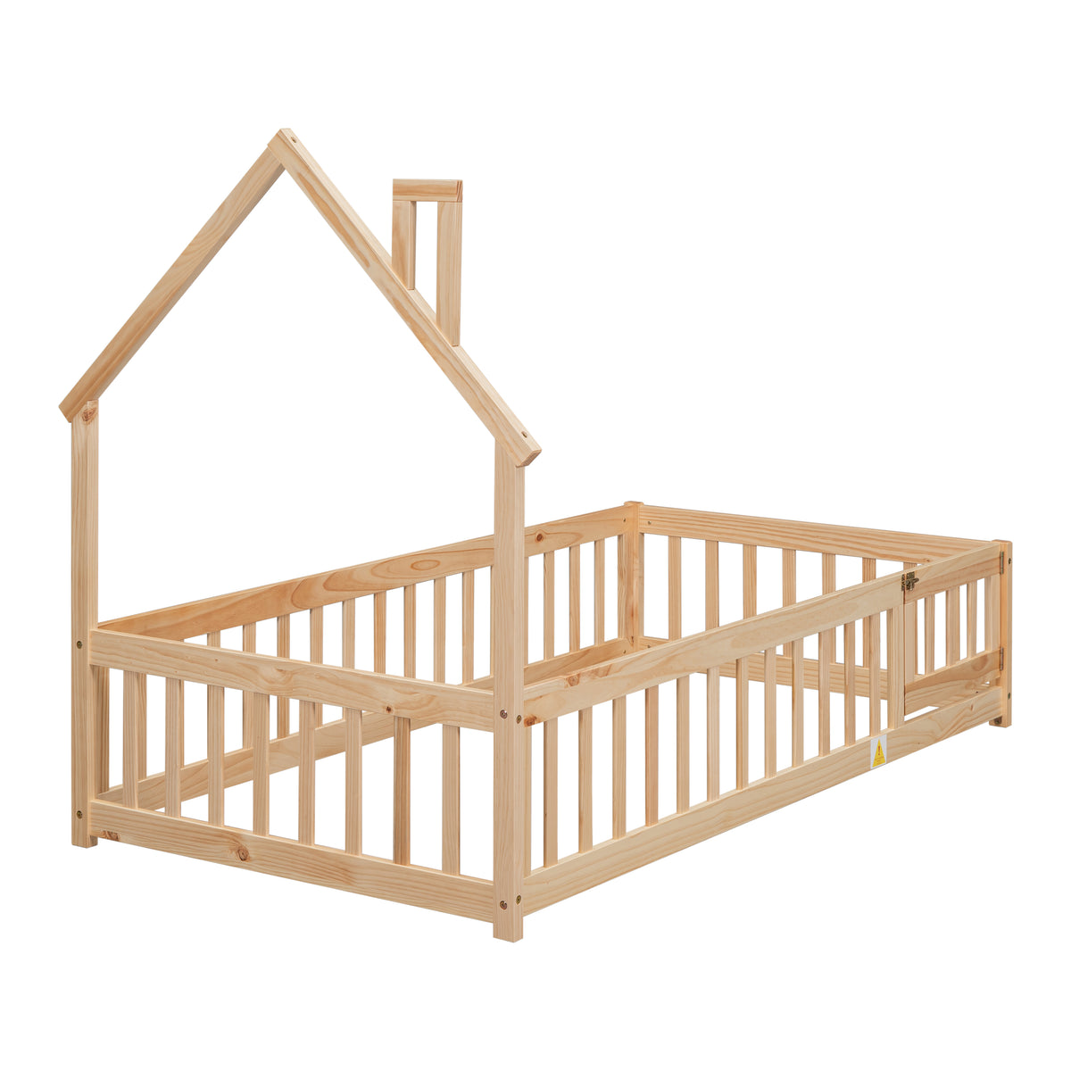 Metal House Floor Bed with Fence – Natural