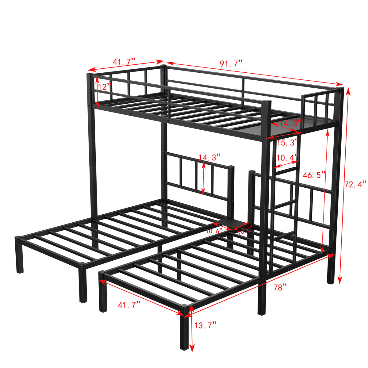 Triple Metal Bunk Bed Black