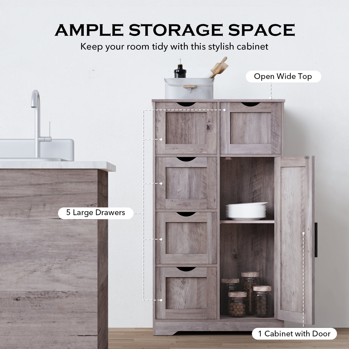 Tall Bathroom Cabinet – Grey Wood