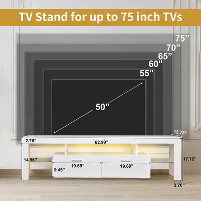 Modern LED TV Stand with Drawers – Gloss White