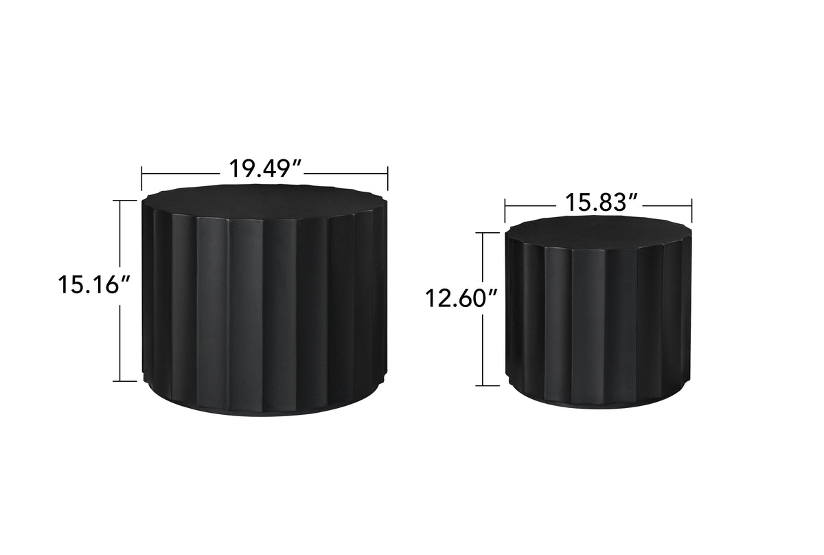 Black 2-Piece Round Nesting Coffee Table Set – Modern MDF with Lacquered Finish
