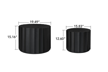 Black 2-Piece Round Nesting Coffee Table Set – Modern MDF with Lacquered Finish