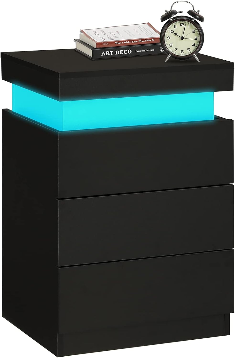 Noir 3-Drawer LED Bedside Table