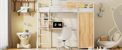 Twin Loft Bed with Desk Gray