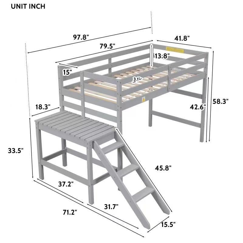 Twin Loft Bed Gray