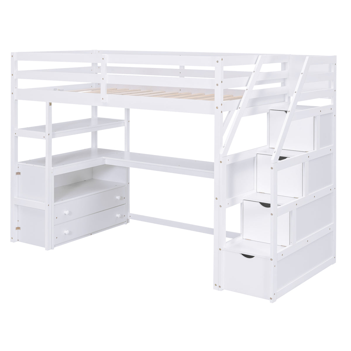Twin Loft Bed with Storage Staircase White