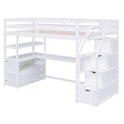 Twin Loft Bed with Storage Staircase White